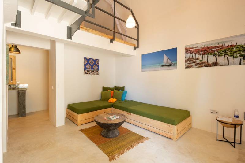 Couch setup in Suite Room at Fun Beach Hotel Zanzibar