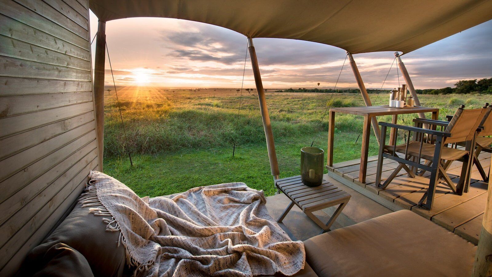 Kenya Kichwa Room Superior view tents coffee on deck