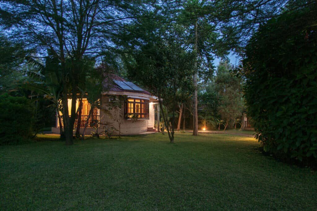 Arusha Planet Lodge Gardens at night